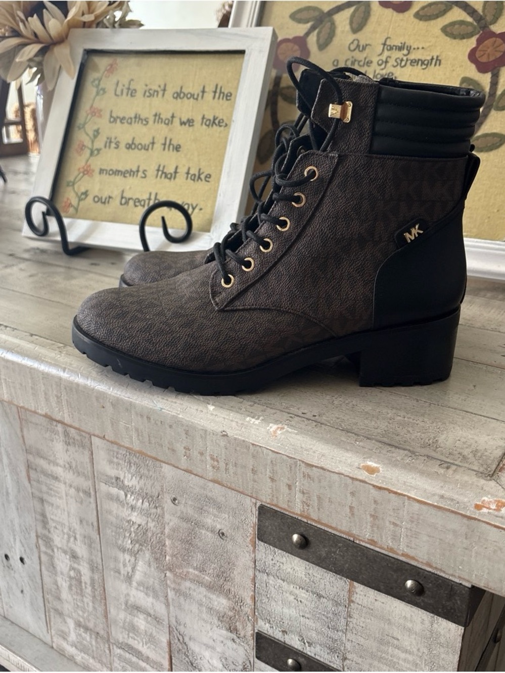 Michael Kors Brown and Black Logo Lace-Up Ankle Boots